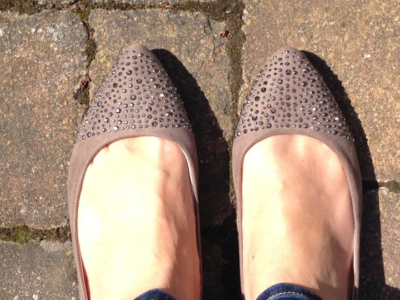 Sparkly taupe flat shoes